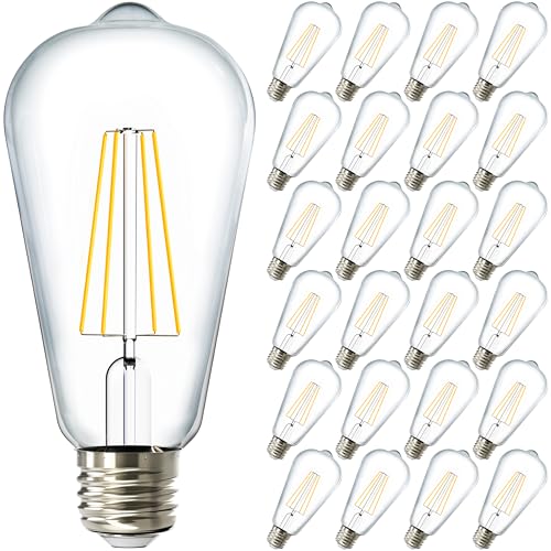 Sunco 24 Pack Edison Bulbs LED ST64 (ST19) Clear Glass Filament, Dimmable