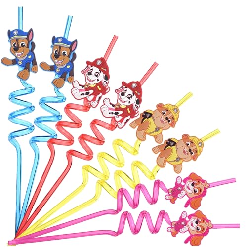 Pat Patrouille Pailles Réutilisables Enfants – Lot de 8 Pailles Torsadées Sans BPA – Paille Spirale en Plastique Alimentaire Colorée – Idéales pour Fête d’Anniversaire, Noël ou Boissons Glacées