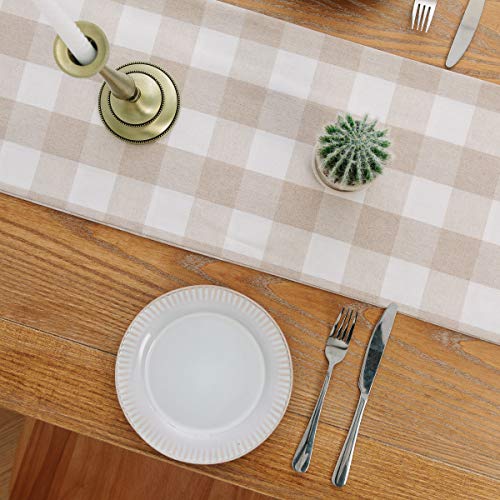 Natus Weaver Cotton Beige White 2 Piece Fabric In 1 Buffalo Check Farmhouse Decorative Table Runner For Family Dinners Or Gatherings, Indoor Or Outdoor Parties, Everyday Use (12 X 48) #TOP2