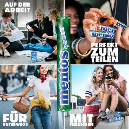 Mentos Kaubonbons Spearmint, Dragees mit Spearmint-Geschmack für frischen Atem, Multipack, Bonbon Vorrats-Packung (40 Rollen), vegan 4