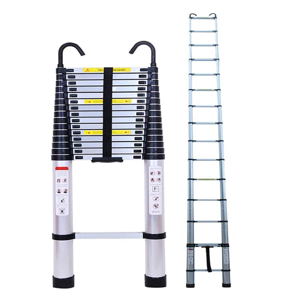 Teleskopleiter 6,2m mit Dachhaken-Kit Aluminium Klappbare Leiter Dachleiter mit Dachhaken 600cm Telescoping Attic Ladder EN 131 Zertifikat (16.3kg), 15 Stufen, Belastung 150kg/330lbs