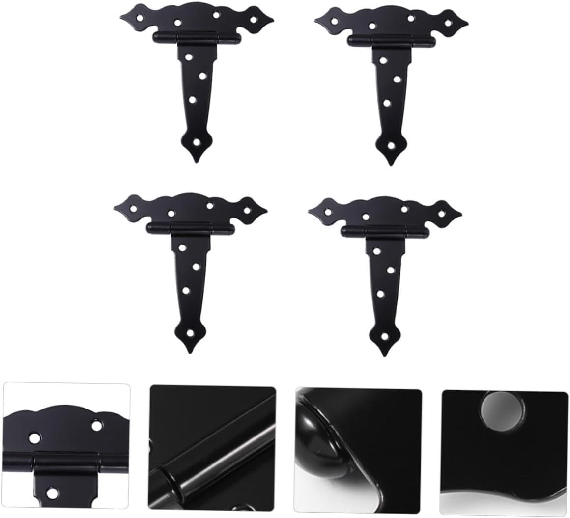 DOITOOL 4pcs Black Painted Wooden Door Hinges for Fence Gate Heavy Duty Decorative t Strap Hinges