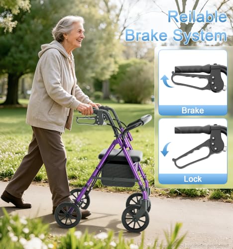 Image of HOMLAND Foldable Walkers for Seniors with Seat, 16lb Light Rollator Walkers