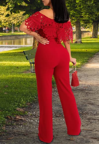 Image of Off Shoulder Jumpsuit for Women High Waist Wide Leg Long Pants Jumpsuits
