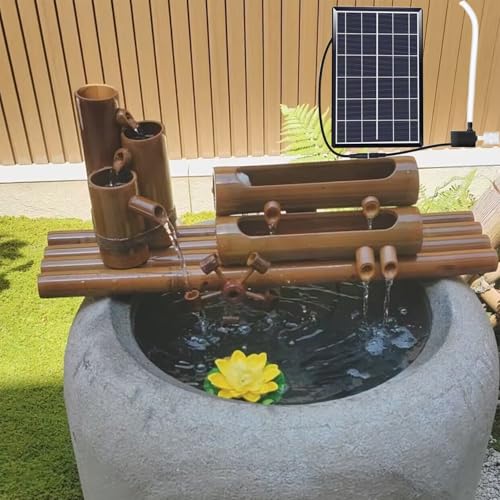 Fontaine solaire en bambou avec pompe pour bassin de jardin et aquarium