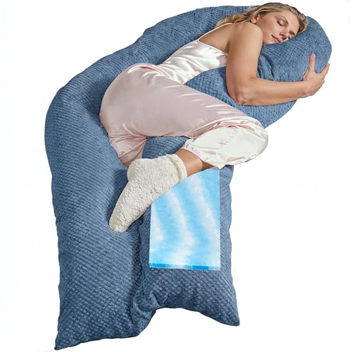 Traumreiter Seitenschläferkissen Visco XL langes Wendekissen Memory Foam [orthopädisch] + Watte Seite | Schwangerschaftskissen zum Schlafen, Stillkissen Komfortkissen mit Bezug Tauben Blau Deluxe
