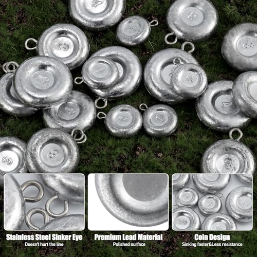 Image of Dr.Fish Coin Sinkers Disc Weights Catfishing Saltwater | 1oz-16oz Coin No Roll Sinker for Freshwater River Bank Fishing Surf Beach Cast Inshore Fishing