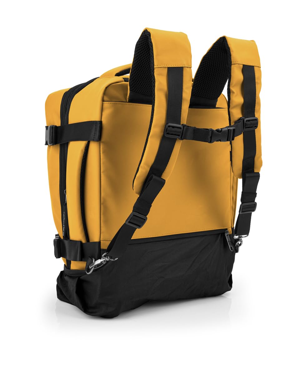 Gabol - Mochila con Ruedas Expandible Canada con Capacidad 24/28,8L - Equipaje Ligero de 1kg y 30x40x20/24 cm, Tirador Extendido 101 cm - Piel Sintética + Textil - Diseño Español - Mostaza