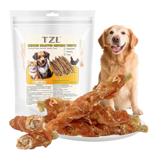TZL 100g Snacks per Cani in Pelle Bovina Avvolta nel Pollo, Bastoncini Naturali per la Pulizia dei Denti e Masticativi di Lunga Durata per Cani di Piccola e Media Taglia, 4,7 pollici (12 cm) (100g)