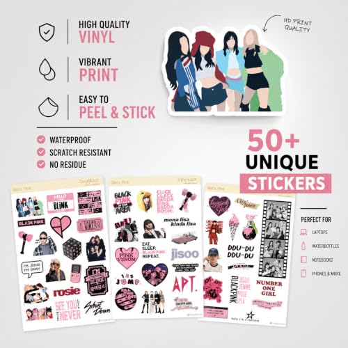 Image of K-Pop Aesthetic Sticker Pack - Black Pink Inspired Vinyl Stickers for Laptop, Phone, Water Bottle & Journals (Waterproof, Scratchproof, HD Quality)