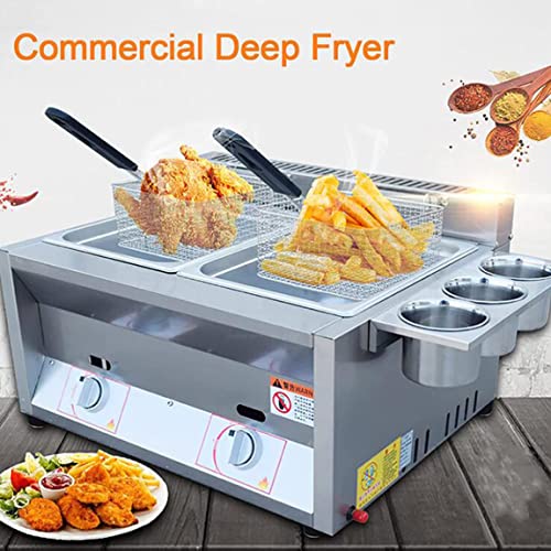 Edelstahl Fritteuse,6L/12L Gas Fritteuse, Edelstahl Fett Friteuse mit abnehmbarem Korb, Chip Friteusen einstellbare Feuerkraft für zu Hause und gewerblich,6L+6L+6L – Bild 8