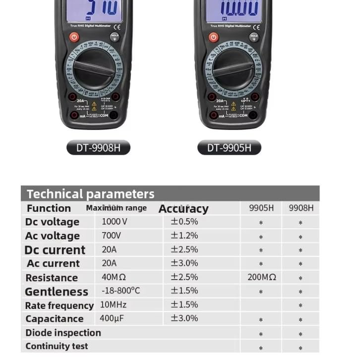 DT-9905H Retroilluminazione Multimetro Digitale Alta Precisione Gamma Manuale Misuratore Universale