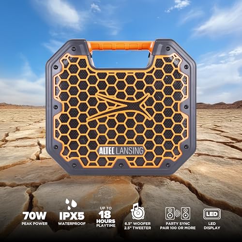 Image of Altec Lansing TOUGHBOXX Bluetooth Speaker, 70W Peak Power, IPX5 Waterproof, 18Hr Playtime, Party Sync 100+ Units, FM Radio, USB-C & Mic In, Ultimate Portable Outdoor Bluetooth Speaker