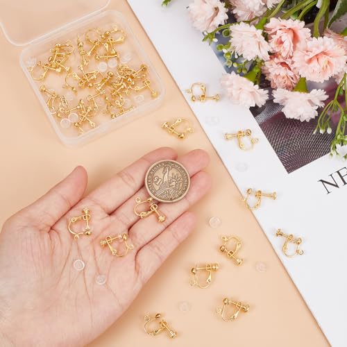SOFPLATE 1 Box 36Pcs Screw Back Earring Converter Gold Clip Earrings Backs Brass Non Pierced Painless Clip on Earring Components with Comfort Pads Earring Clips for jewellery Making Supplies DIY Craft - Image 3