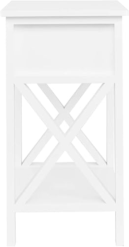 Miniatura 6 de Royard Oaktree Mesita de noche con cajón y estante lateral en X mesa auxiliar moderna con estante de almacenamiento de madera mesita de noche para