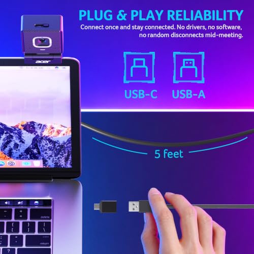 Acer A740 4K Webcam for PC with Noise Canceling Mic for Streaming Meetings - image 7