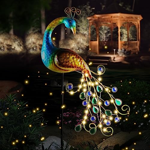 Metal Peacock Garden Solar Lights, Outdoor Decorative Garden Stake Lights Metal Peacock Decor Solar LED Garden Lights Solar Peacock Stake for Outdoor Patio Yard