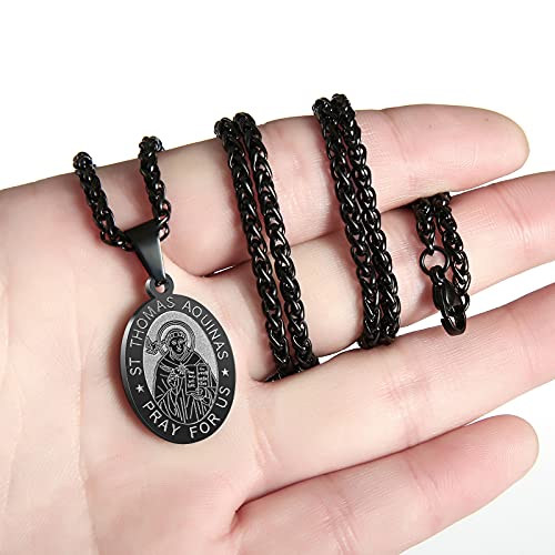P. BLAKE Oval Saint Christopher/Michael/Joseph/Jude/Virgin Mary/Joseph/Francis/Patrick/Anthony/Benedict/Thomas Necklace for Men Women, Stainless Steel Catholic Patron Pendant with Chain 24 Inches
