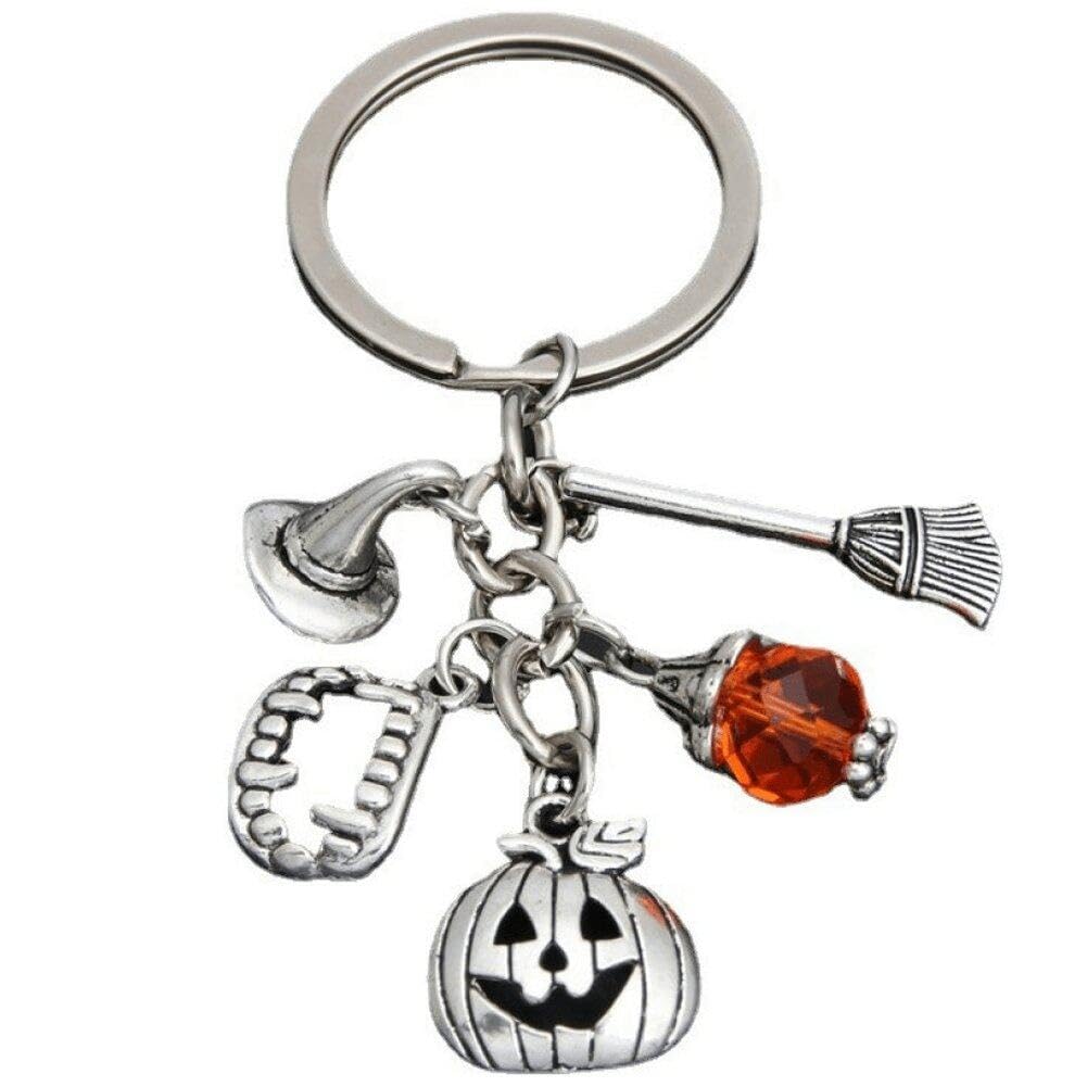 Danlai Men's Style1 Halloween Keychain Pumpkin Broom Witch Hat Teeth Keyring Charm Bead Key Ring Hanging Bag Decor Keychain For Wo