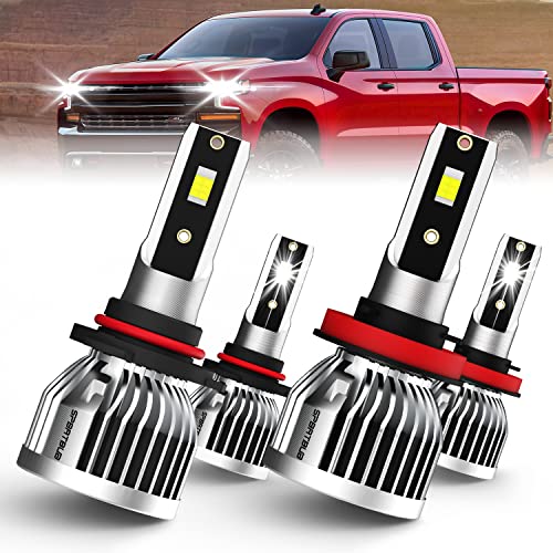SPBRTBUB Fit For SILVERADO 1500 2500 HD 3500 HD (2007-2015) 9005 High Beam + H11 Low Beam LED Headlight Bulbs 350% Brightness 6500K Cool WhitePack of 4