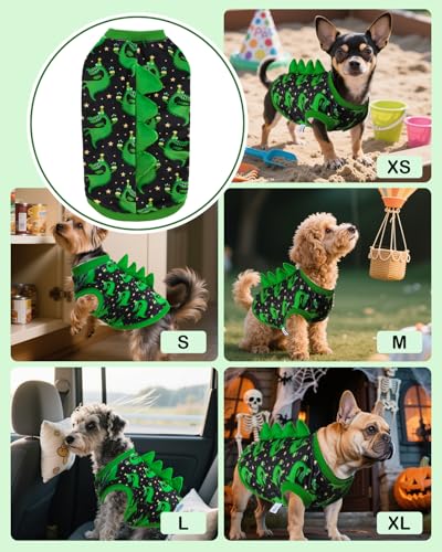 Image of CuteBone Dinosaur Costume Dog Shirt, Stretchy Velvet T-Shirt Clothes for Medium Dogs, Soft & Breathable Pet Tee Outfit Frenchie Apparel for Daily Wear, Cozy Pullover Design Puppy Fashion COSBX08XL