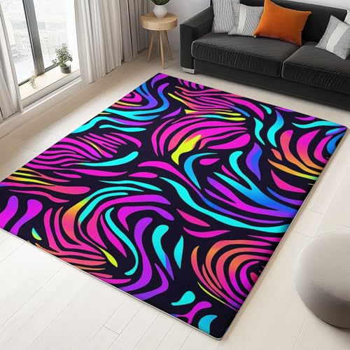 Genérico Alfombra Salón Moderna Rayas De Cebra De Colores 80x150 cm Alfombras Salon Lavable, Alfombra de área Pelo Corto, Dormitorio Alfombra Mullida Antideslizante, Tapetes Interior