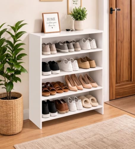 Image of Spyder Craft Engineering Wood Open Shelf Shoe Organizer Shoe Cabinet for Home, Shoe Rack with Multiple Shelves, Space Saving Shoe Rack for Entryway, Living Room & Bedroom, White, DIY Assembly