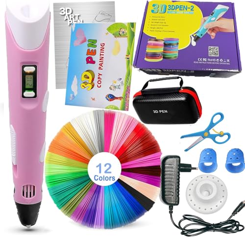 Boligrafo 3D.Lapiz 3D.3D Pen.Edición de Lujo 2025 。guía ilustrada de Regalo + Filamentos PLA 12 Colores (2 Fluorescentes) - boli 3D, Lapiz 3D, boligrafo 3D para niños