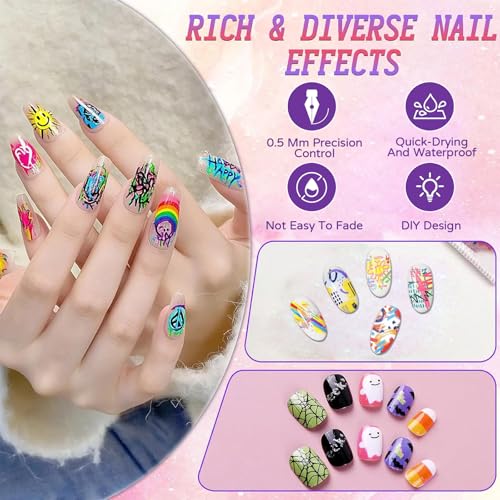 Luhaka 12 Colors Nail Art Marker Pens Set, Nail Markers for Nail Art, Suitable for Nail Art, Nail Painting, And Artistic Decorations; Suitable for Everyone. (12 Colors)