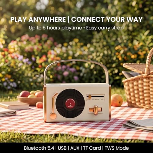 Image of Walta Elite Retro Pro Portable Bluetooth Speaker, 16W, Vintage Style, TWS Mode, BT 5.4, USB /AUX /TF, Type-C Charging, 5Hrs Playtime