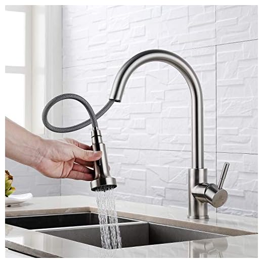 2 Funciones Grifo de Cocina 360° Caño Giratorio Antideslizante Grifo Ducha Extraíble Cepillado Grifo Fregadero Grifo de Cuenca Monomando Fregadero Grifería Cocina y Fregadero