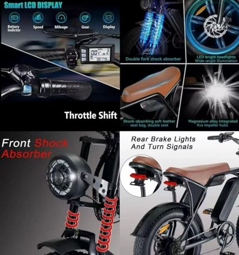 20” Electric Bike, 20 Inch E Bike, Hybrid Bike, 2 X 48V 15AH Double Batteries, 120 KM Range, LCD Display, 7 Gear, Rear Seat, Throttle, Suspension, Double Hydraulic Brakes, Headlight, Indicators New! - Image 5
