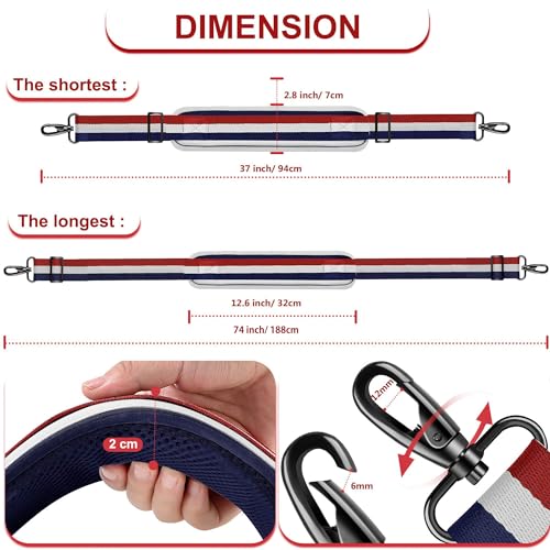 Image of ZINZ 74 inch Shoulder Strap with Fixed Pad and Dual Balanced Buckles,Blue-White-Red Stripe
