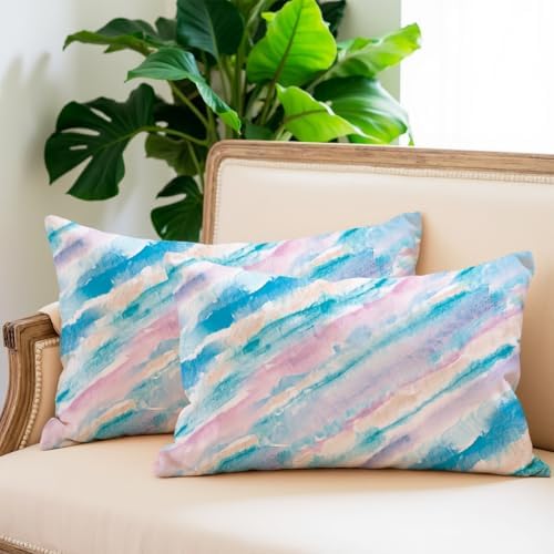 12x20 Pillows Covers,Tie Dye Decorative Throw Pillows Cover for Farmhouse Decor,Home Sofa Couch Pillows (Light Rainbow 2 Pack)