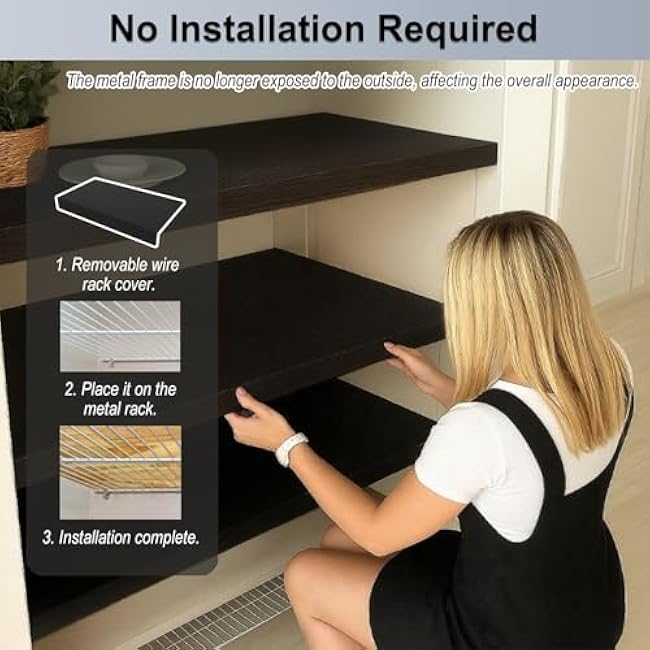 PVC Shelf Cover 12x12 16x12 20x12, Pantry Shelf Covers for Wire Shelving, Closet Imitation Wood Grain Shelves, Cuttable Rack Covers(Black,LxWxH-42inx16inx2in)