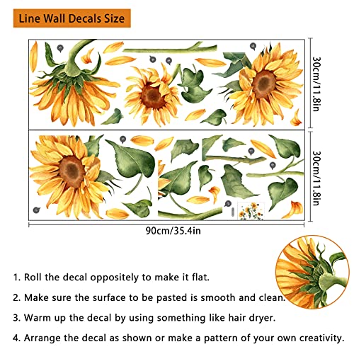 Vintage Sunflower Wall Decal Garden Floral Wall Sticker Yellow Flower With Green Leaves Wall Decals Peel And Stick Wall Stickers Aesthetics Decor For Nursery Bedroom #TOP5