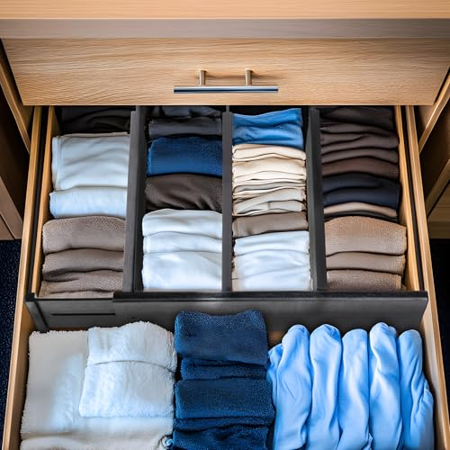 Image of Utoplike Bamboo Drawer Dividers Large, 4 inch High Kitchen Drawers Organizers | For Utensils, Clothing,Spring Loaded, Works in Bathroom, Dresser, Desk, 4 PCS, Black, Fit for 18.6 inch to 20.6 inch Inner Drawer