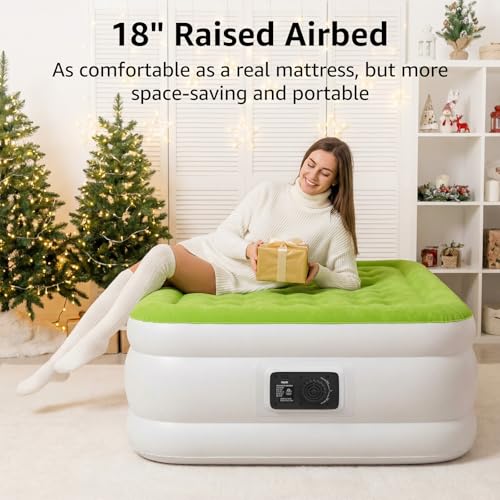 Image of YENING Size Air Mattress with Built in Pump Raised Double Blow up Bed Inflatable Camping Airbed Electric 18 Inch Tall (Twin, Twin)