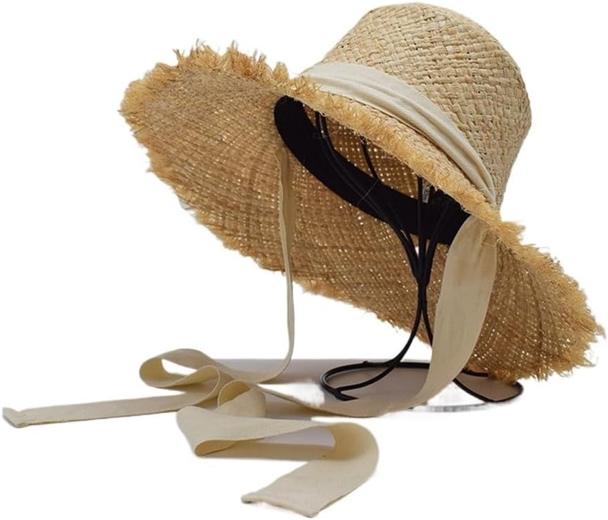 Lafite Hat, Sunshade, Female Flat Top Ribbon, Seaside Vacation, Sun, Beach