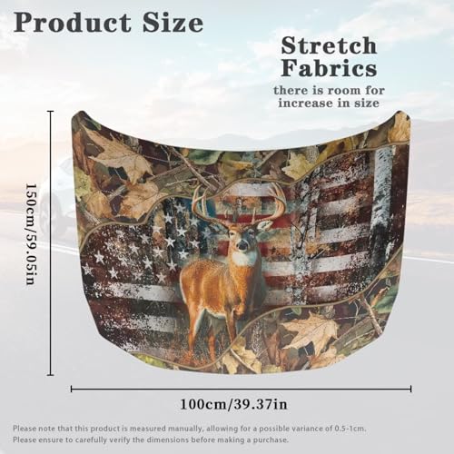 Image of 59x39 Inch Hood Cover for Compact Cars SUV Sedans Trucks, Waterproof Stretchable Deer American Flag Car Hood Wraps Auto Banner Auto Dcorative Accessories