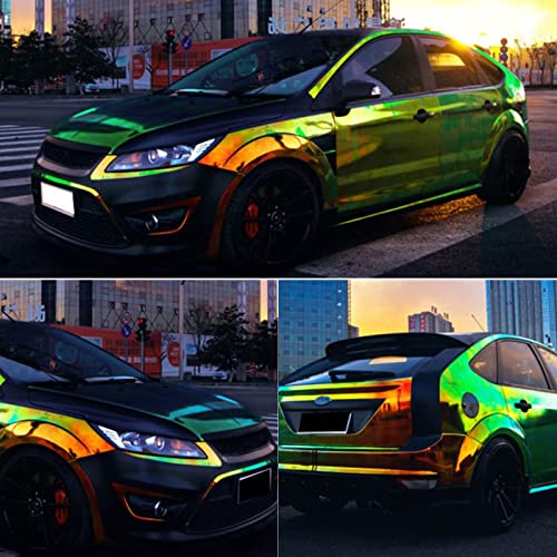 ASENDIWAY Holographic Green Vinyl Wrap Roll Rainbow Chrome Car Adhesive Gloss Decal Sticker Film Sheet Air Bubble Free DIY Vinyl Decor 1ft x 4.5ft