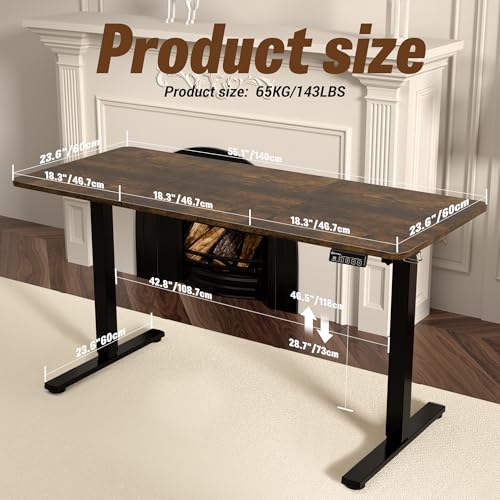 Image of ERGOMAKER 55 inch Electric Standing Desk, Adjustable Height, Sit Stand Up Desk for Home Office & Computer Workstations, Memory Controller, Rustic Brown