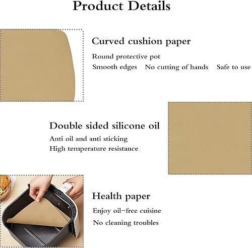 Miniatura 3 de Forros de papel pergamino para freidora de aire sin blanquear de tamaño extra grande (12 x 12 pulgadas), cuadrados, 125 unidades, compatibles con