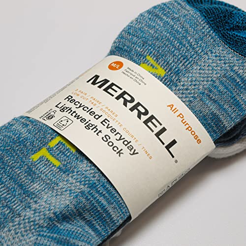 Merrell Men's And Women's Recycled Lightweight Cushion Low Cut Tab Socks-3 Pair Pack-Hiking Arch Support, Blue Assorted, Medium-Large #TOP3