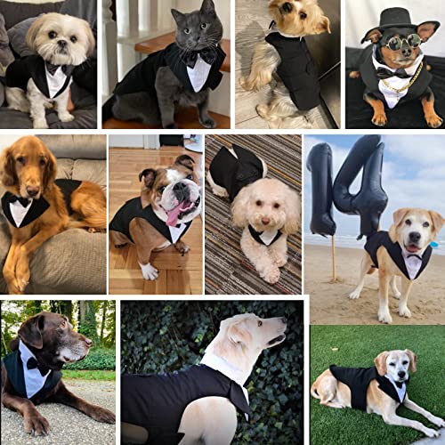 Dog Tuxedo Shirt Formal Suit Bandana Set, Pet Bow Tie Outfit Wedding Tux Prince Wedding Attire Party Costume Suit For Large Medium Dogs Golden Retriever Clothes Gentleman Apparel Coat (Black, Small) #TOP4