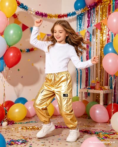 Image of Betusline Girls 2 Piece Summer Outfits,Kids Casual Short Sleeve Crop Top & Cargo Jogger Pants Sets,4T-14Y