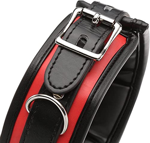 Greenpinecone® Erotik Bondage Leder Halsband mit Ring, Fetisch SM Fesseln Halsbänder mit leine in schwarz rot