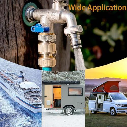 Image of YSIL Brass RV Winterize Blowout Adapter with 1 /4 inch Quick Connect Plug and 3 /4 inch Female GHT Thread,with Ball Valve Easy Blow Out Water Winterizing RV Sprinkler Systems Camper Trailer Boat