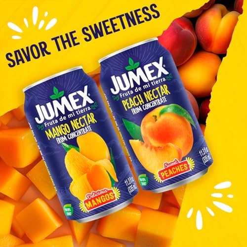 Jumex Mango Nectar Juice & Peach Nectar - Made with Fresh Fruit Puree - Tropical Fruit Juice Concentrate for Smoothie Mix, Cocktail Mixers & Kids Beverages - 11.3oz, 12 Pack Canned Drinks - 5