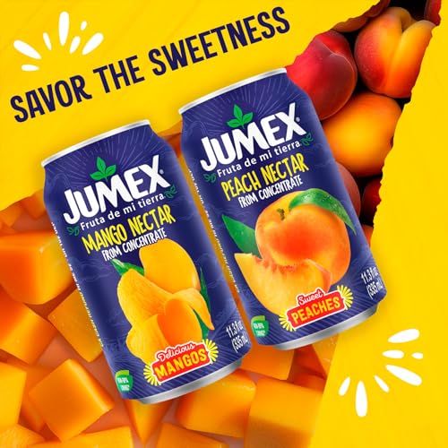 Image of Jumex Mango Nectar Juice & Peach Nectar - Made with Fresh Fruit Puree - Tropical Fruit Juice Concentrate for Smoothie Mix, Cocktail Mixers & Kids Beverages - 11.3oz, 12 Pack Canned Drinks